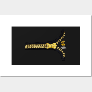 Black with gold zipper and butterfly flying out Posters and Art